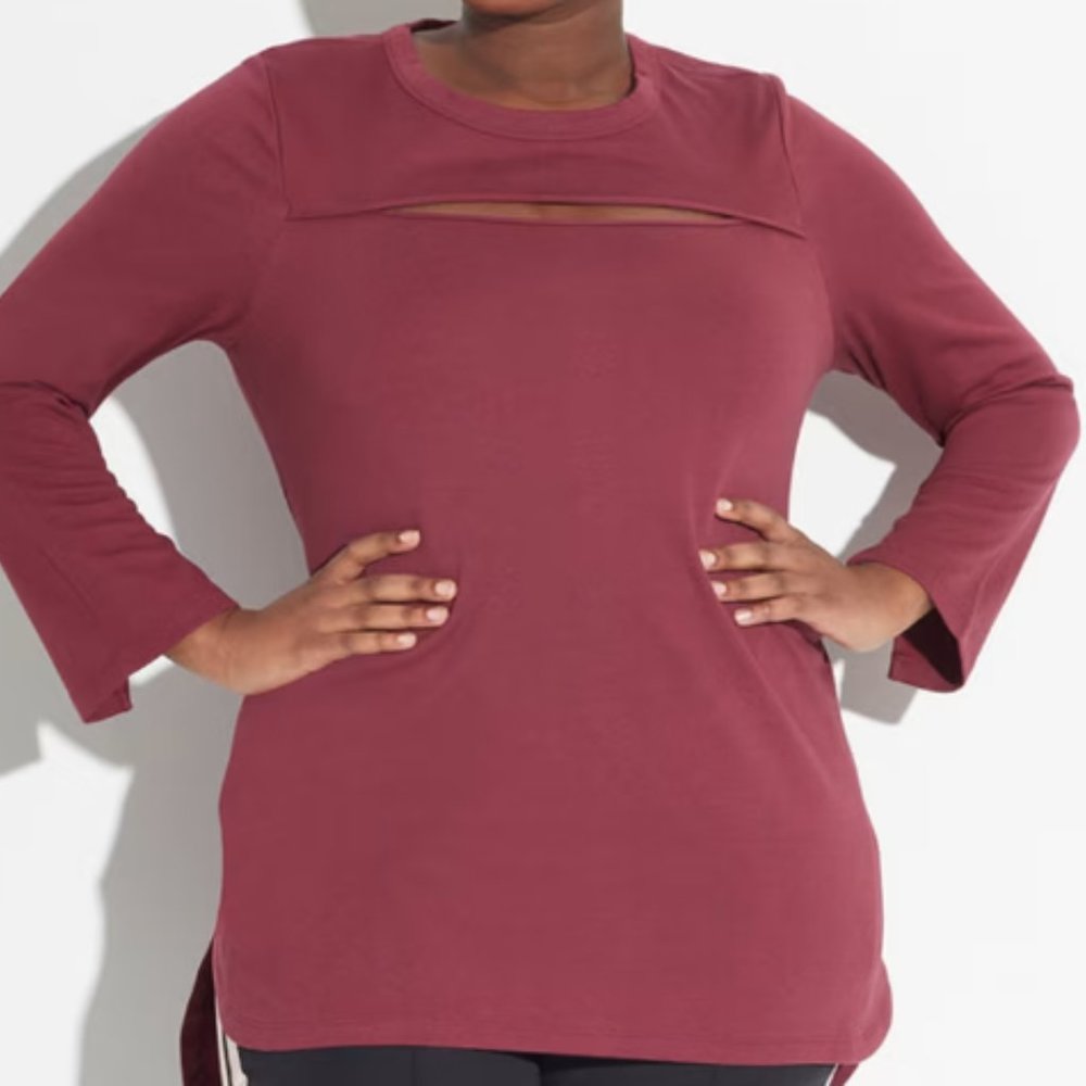 See Rose Go Peek-A-Boo Tunic Top Dark Red Size 1X (14/16)